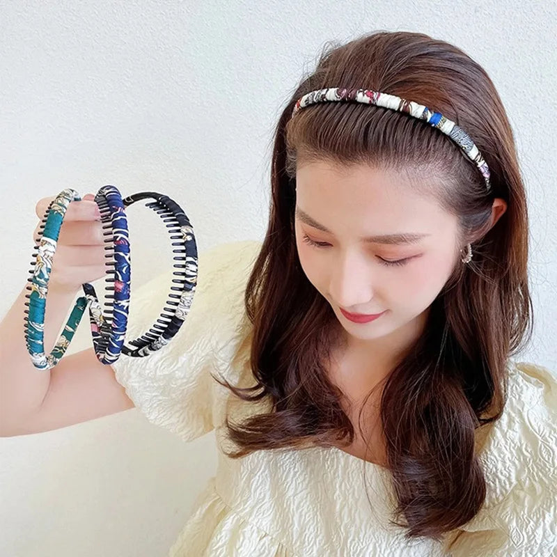 Femlion Korean Floral Print Comb Hair Pin Girls Hair Accessories