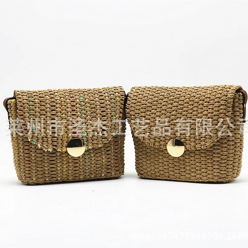 Femlion Handmade Straw Woven Crossbody Bag for Women