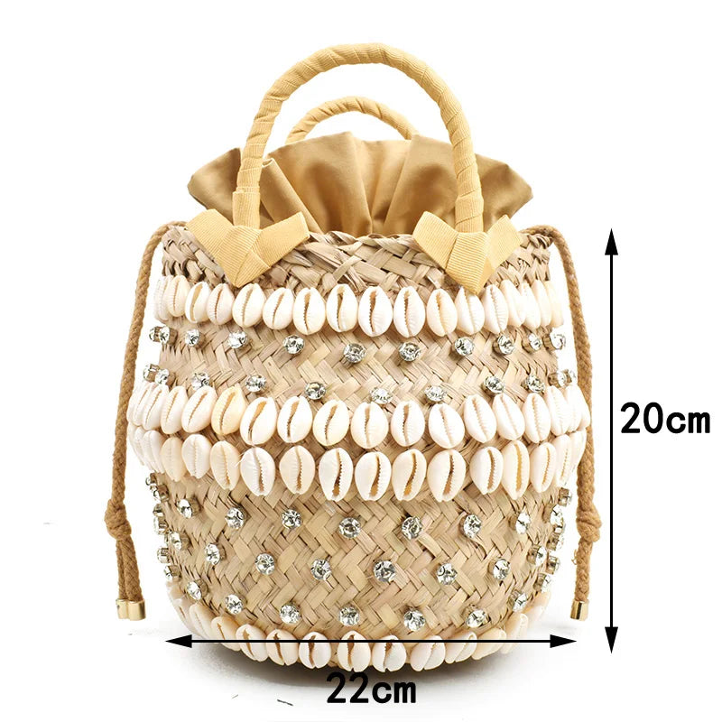 Femlion Pearl Woven Beach Bag - Designer Bucket Handbag for Summer 2022