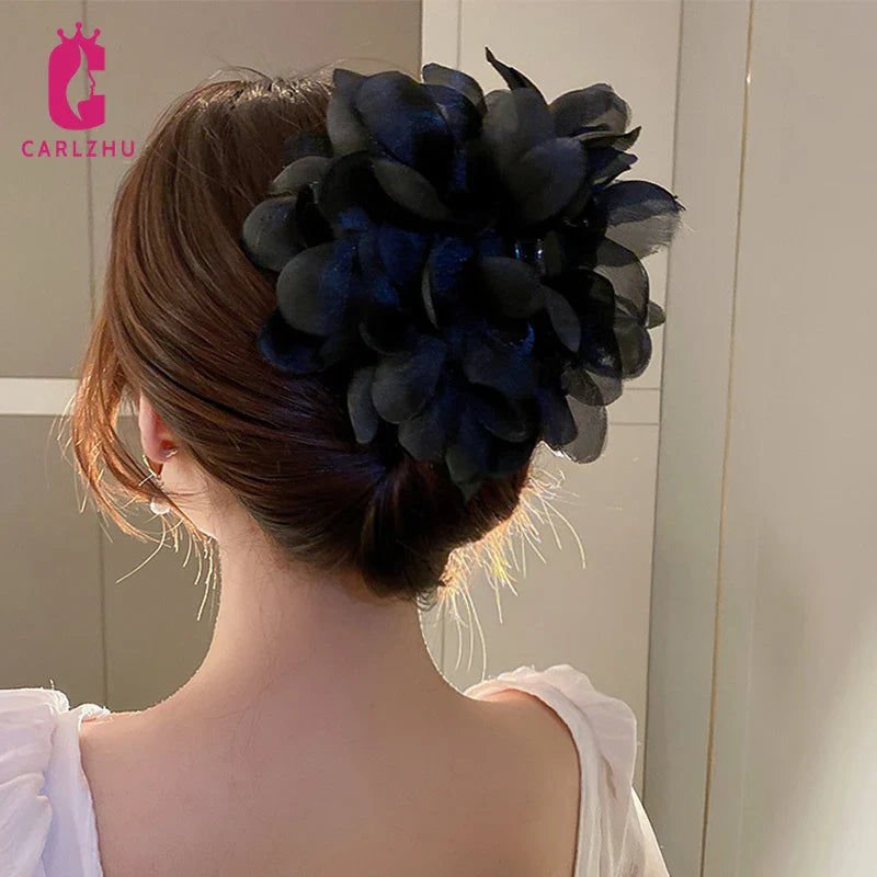 Femlion Black Mesh Petal Hair Clip Crab Claw Women Fashion Accessories