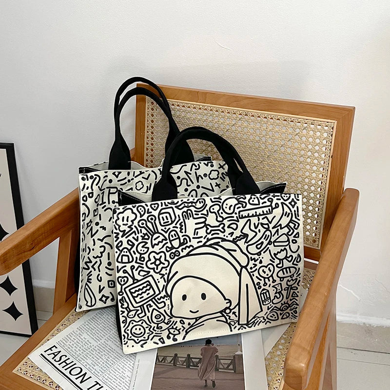 Femlion Canvas Handbag Cute Square Tote Famous Painting Designer Shopping Bag