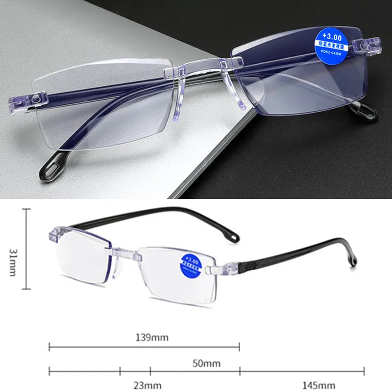 Femlion Men's Rimless Bifocal Reading Glasses up to +400 Magnification