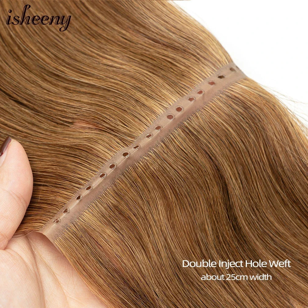 Femlion 16-24" Natural Brown PU Skin Weft Micro Rings Hair Extensions 40-50g