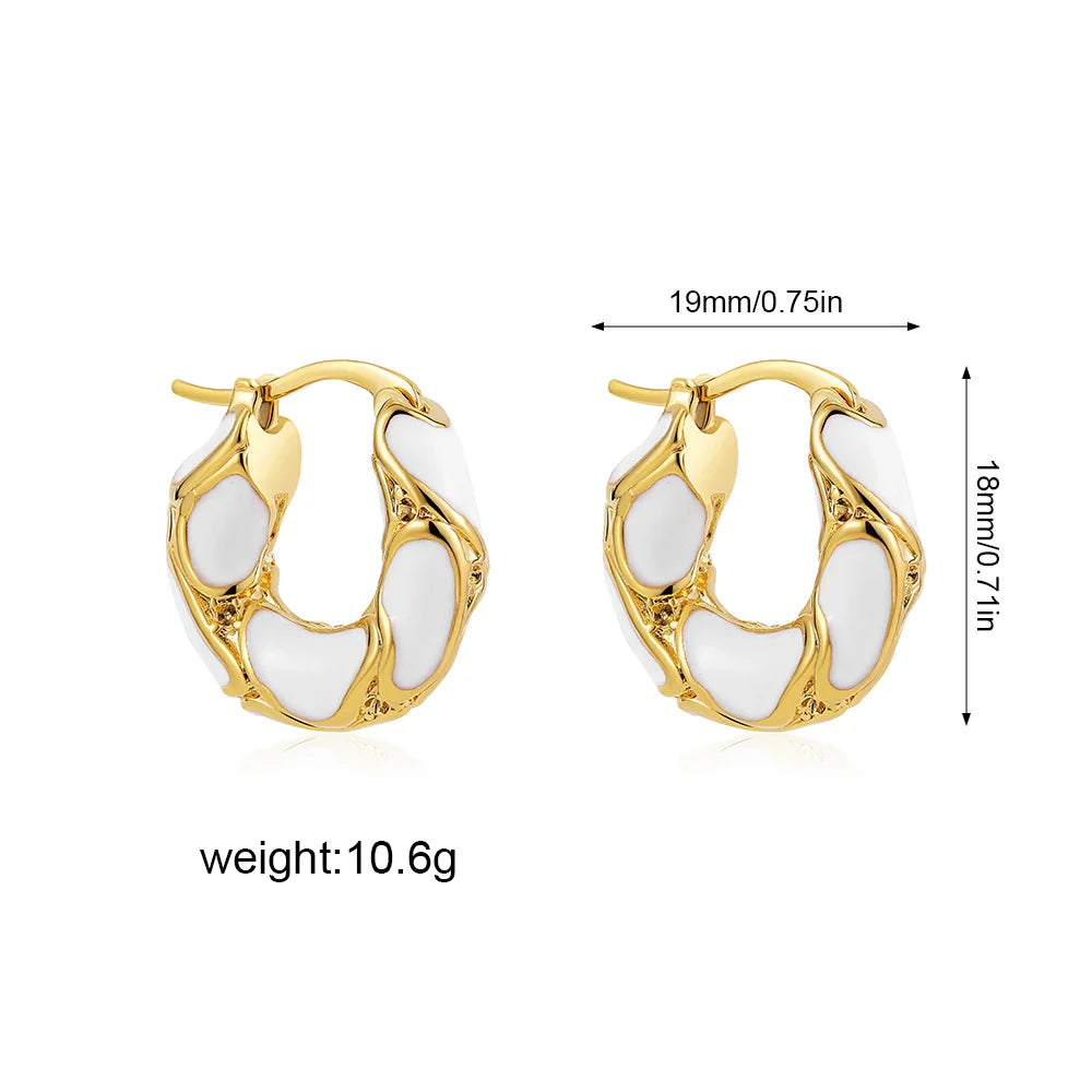 Femlion Gold Plated Enamel Texture Small Hoop Earrings for Women