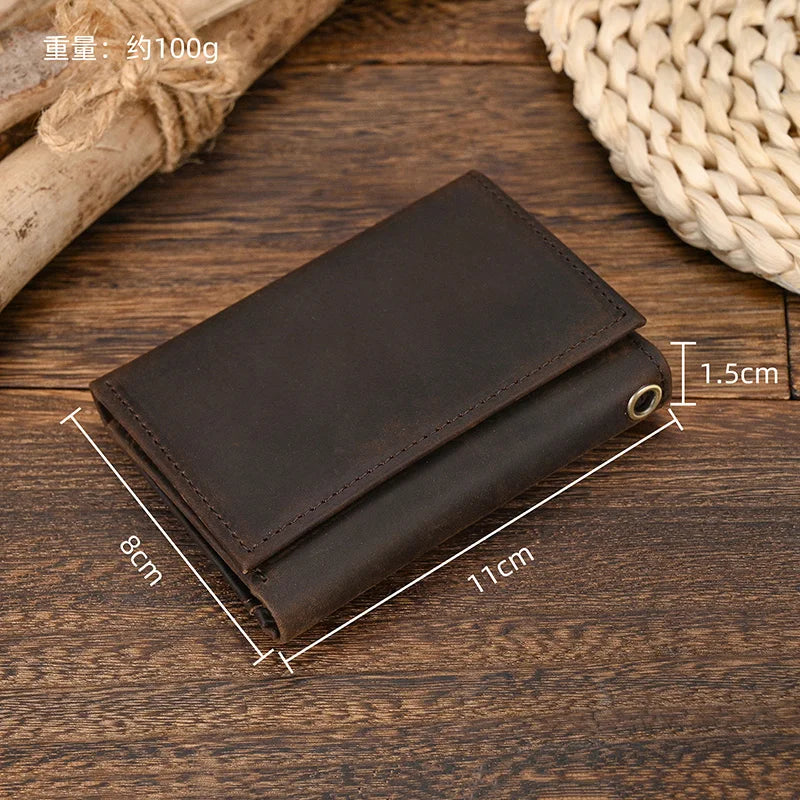 Femlion Men's Cowhide Short Wallet Chain Card Holder Genuinie Leather Coin Purse