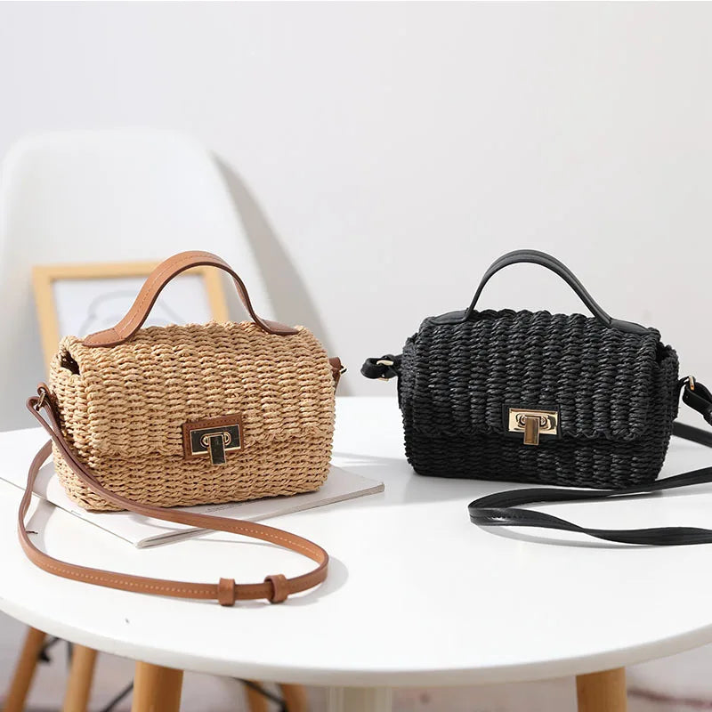 Femlion Grass Woven Box Crossbody Bag