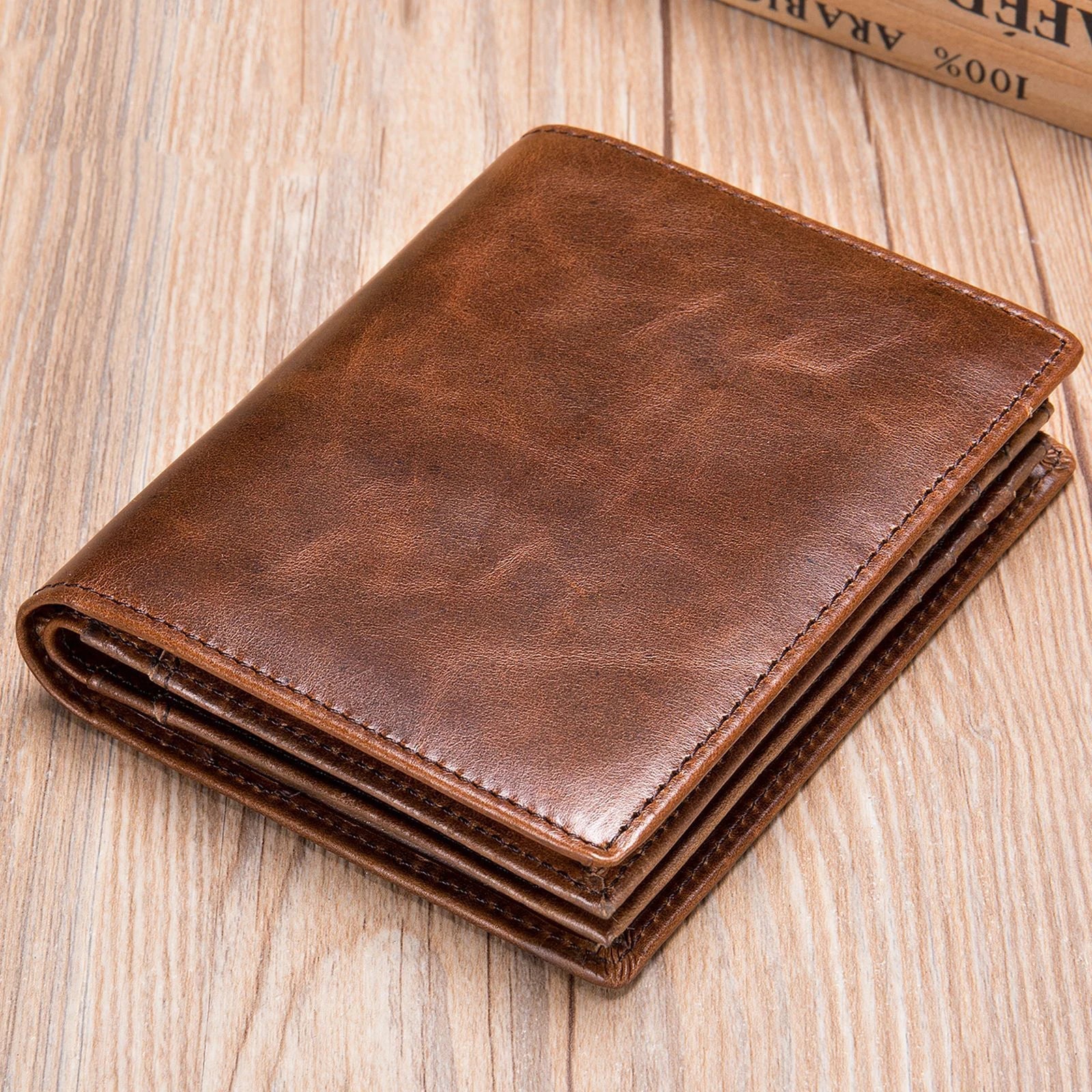 Femlion Genuine Leather Travel Wallet - Men's RFID Card Clip Purse with Coins Slot