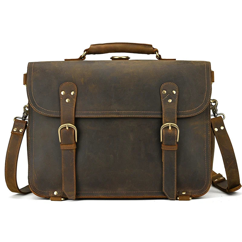 Femlion Vintage Leather Business Briefcase Backpack Bag for Men