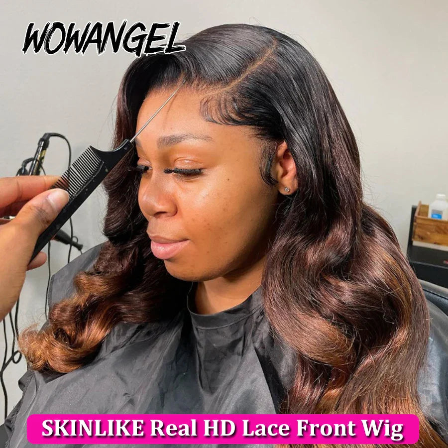 Femlion 13x6 HD Lace Frontal Wig 1B30 Highlight Body Wave Human Hair Wigs