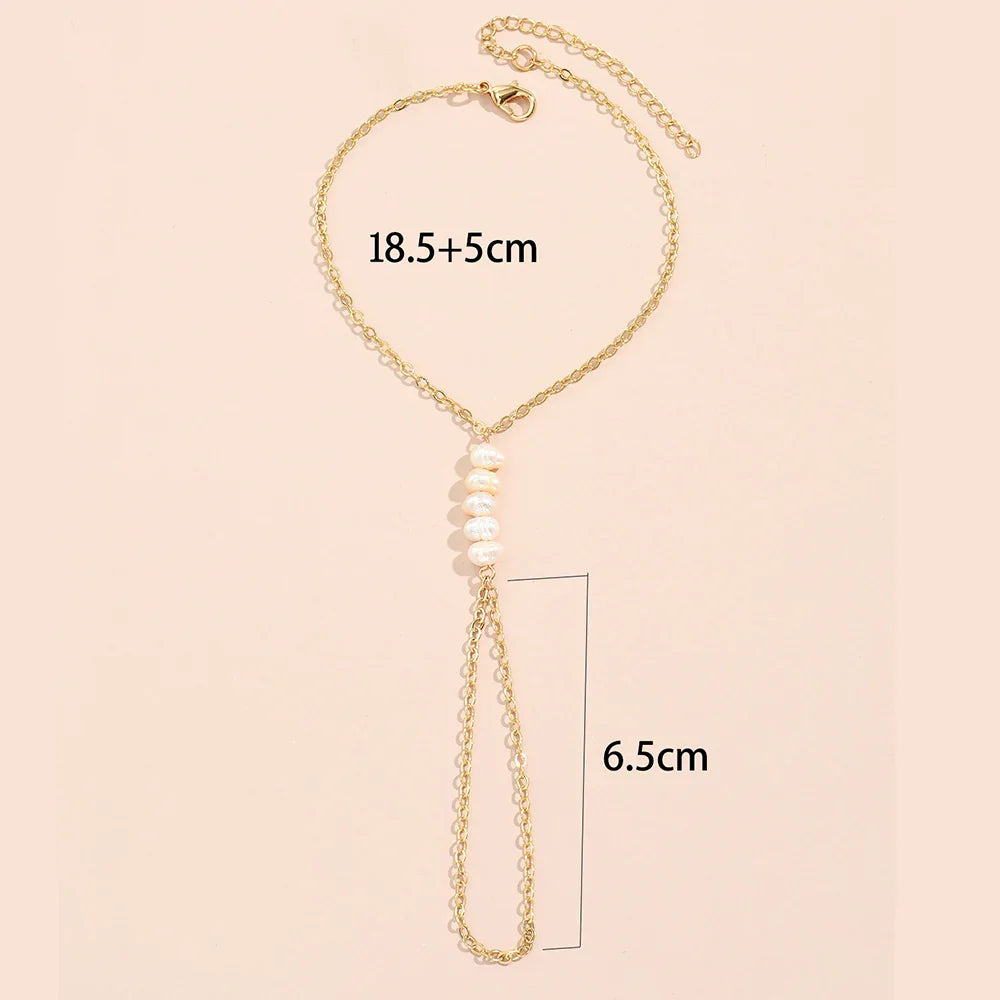 Femlion Pearl Boho Hand Harness Chain Jewelry for Women, Couple Gift