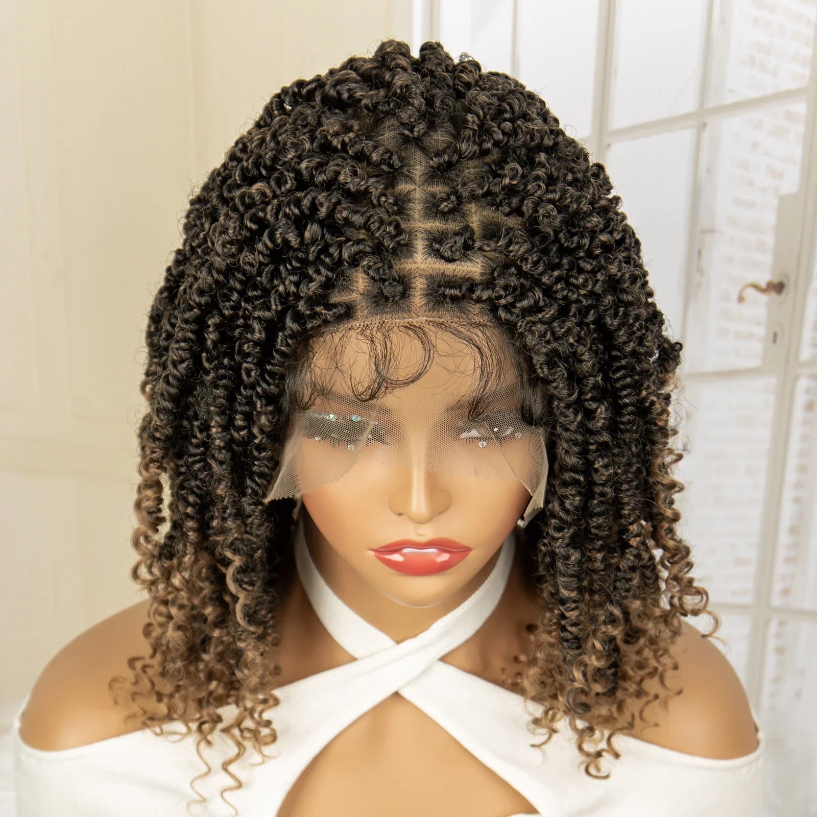 Femlion 14" Curly End Lace Front Box Braided Wig for Black Women