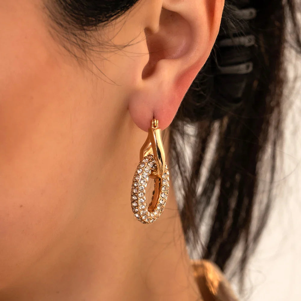 Femlion Gold Circle Zircon Crystal Hoop Earrings - Fashion Jewelry Chunky Ear Huggies