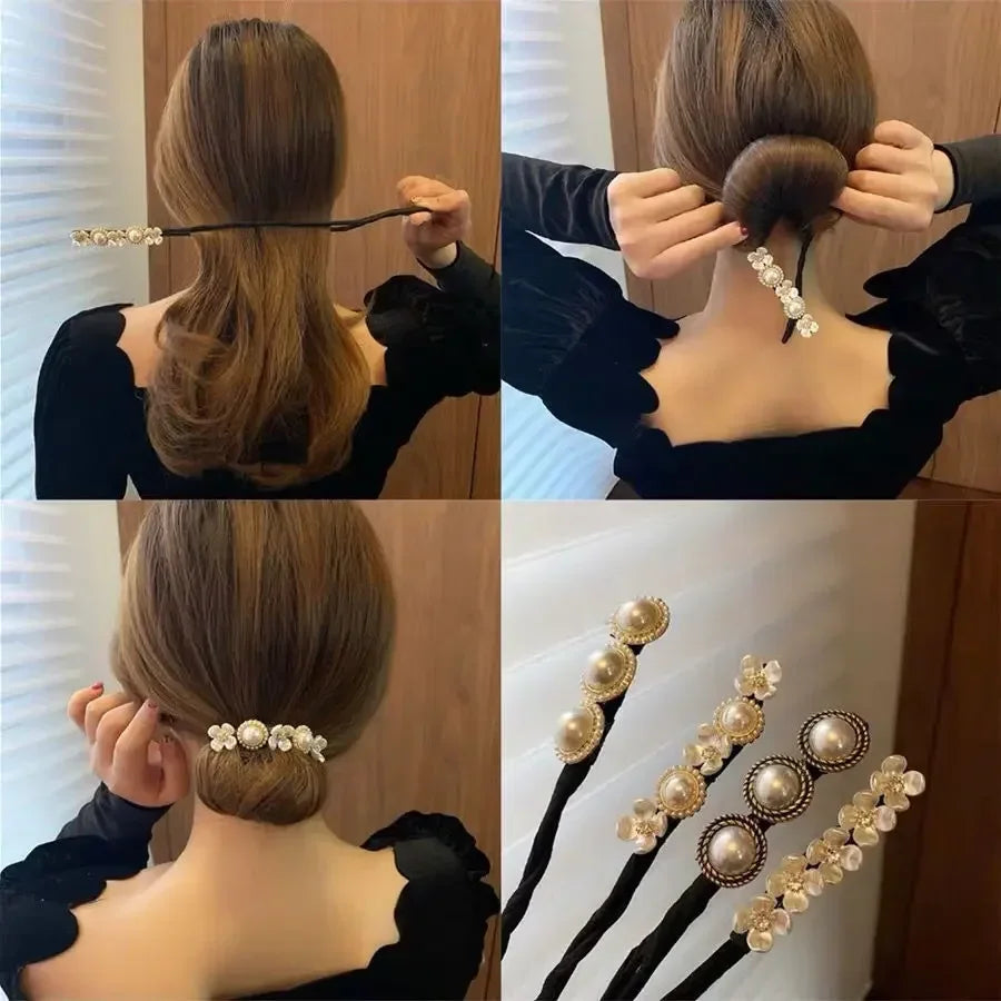 Femlion Pearl Flower Hair Curler Accessories for Elegant Women & Girls