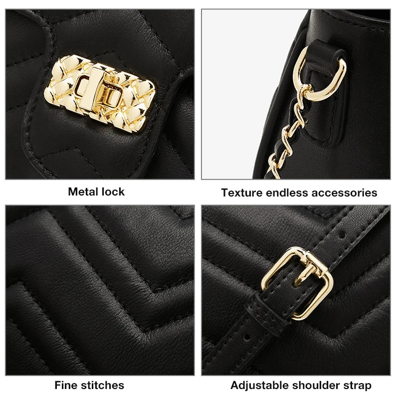 Femlion Split Leather Crossbody Chain Bag for Fashionable Women