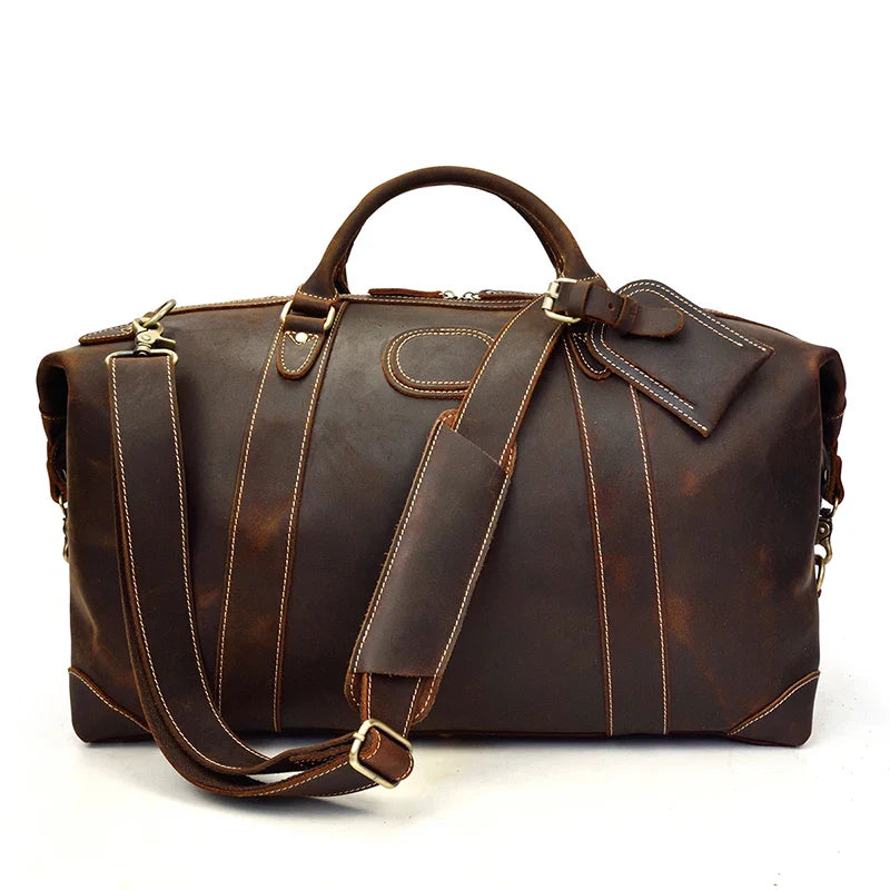 Femlion Vintage Leather Duffle Bag | Large Capacity Men's Weekender Totes