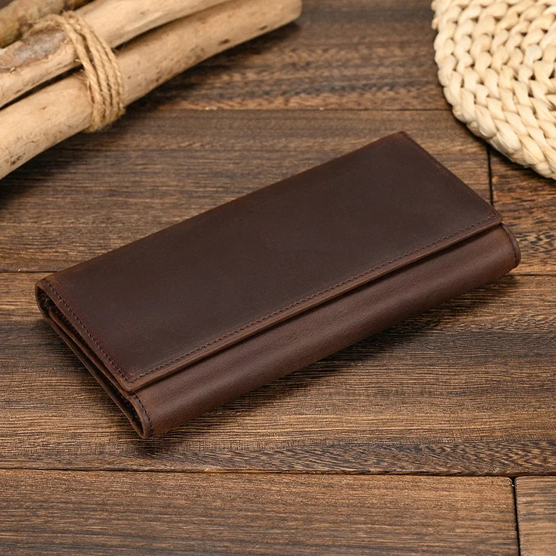 Femlion Men's Leather Wallet with Iron Chain - Premium Quality Male Fashion Long Clip Purse