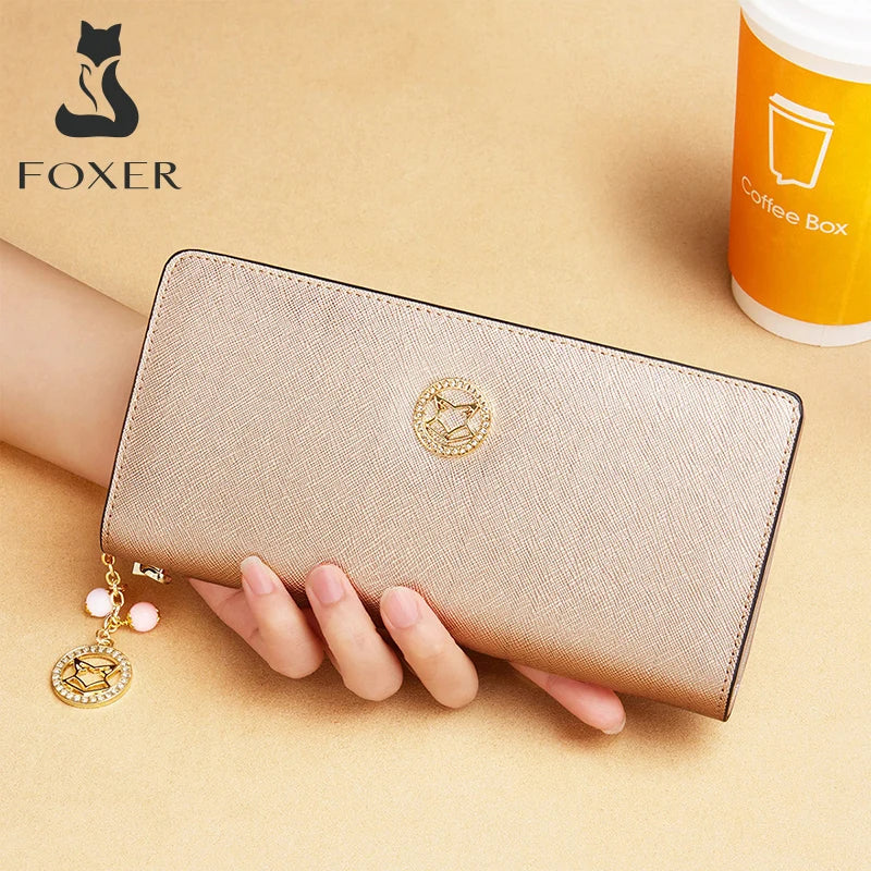 Femlion Split Leather Wallet: Stylish Zipper Long Wallet for Women with Card Holder