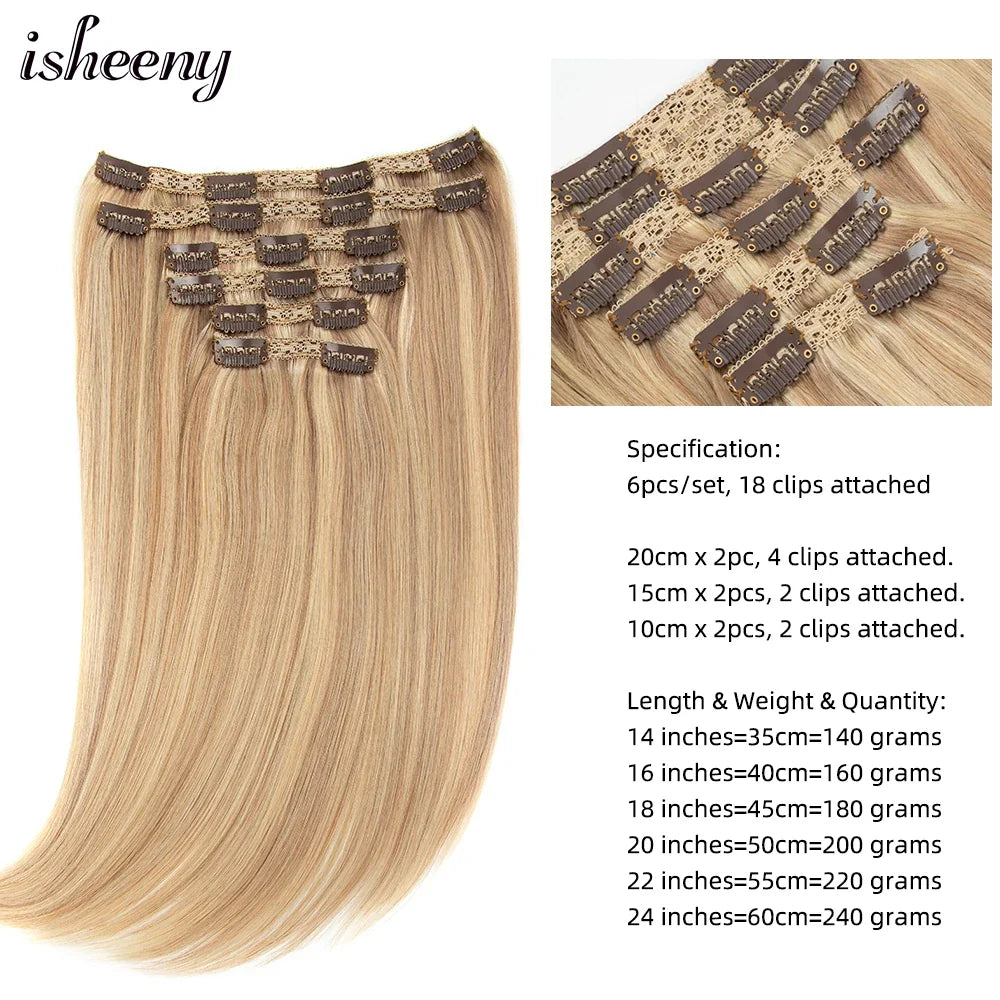 Femlion 140-240G Blonde Brazilian Remy Clip In Human Hair Extensions