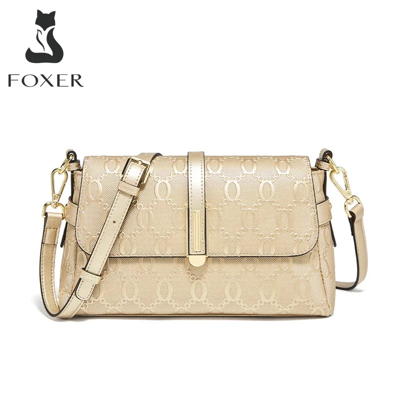 Femlion 2024 Simple Crossbody Bag for Women in Gold Leather with Two Straps