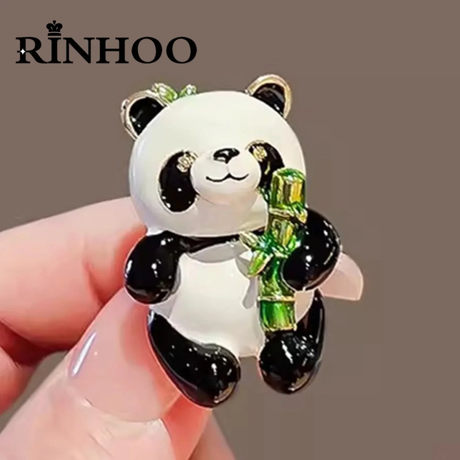 Femlion Chinese Panda Enamel Brooch - Cute Cartoon Hugging Bamboo Pin