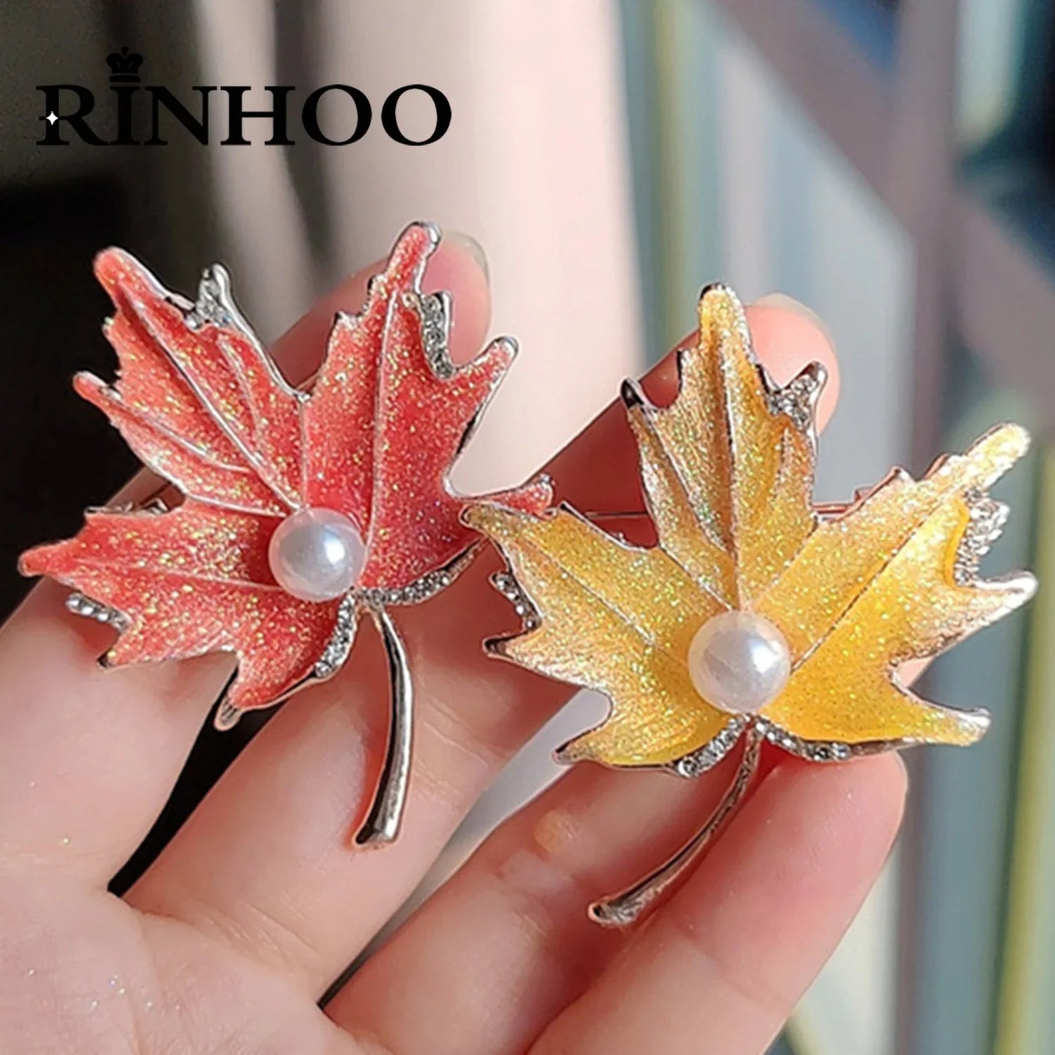 Femlion Elegant Imitation Pearl Maple Leaf Brooch for Women - Enamel Tree Leaves Pin