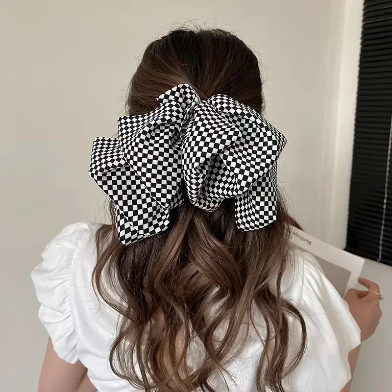 Femlion Plaid Bow Hair Pin: Big Size Elegant Barrettes for Girls and Women