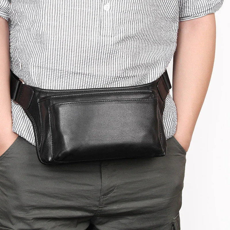 Femlion Leather Waist Bag for Men: Stylish Fanny Pack, Running Sling Bag in Black Coffee