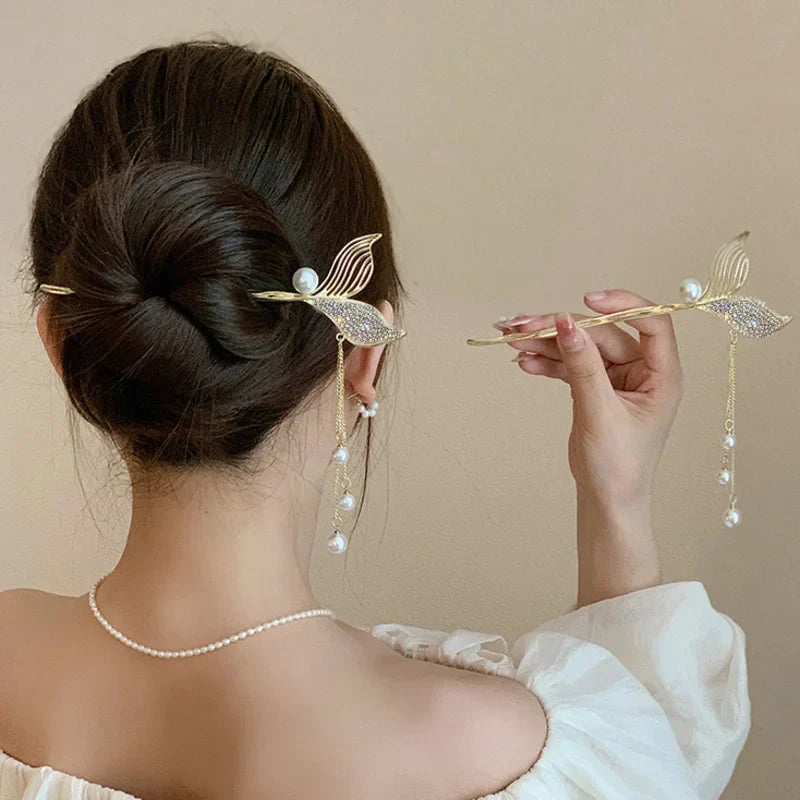 Femlion Elegant Crystal Tassel Hairpins for Women - Fashion Hair Accessories