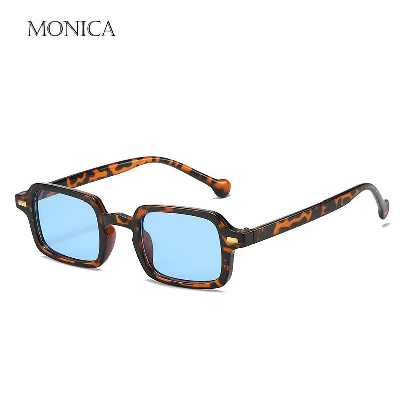 Femlion Retro Gradient Square Sunglasses with Rivets - Leopard Blue - Men Women Shades