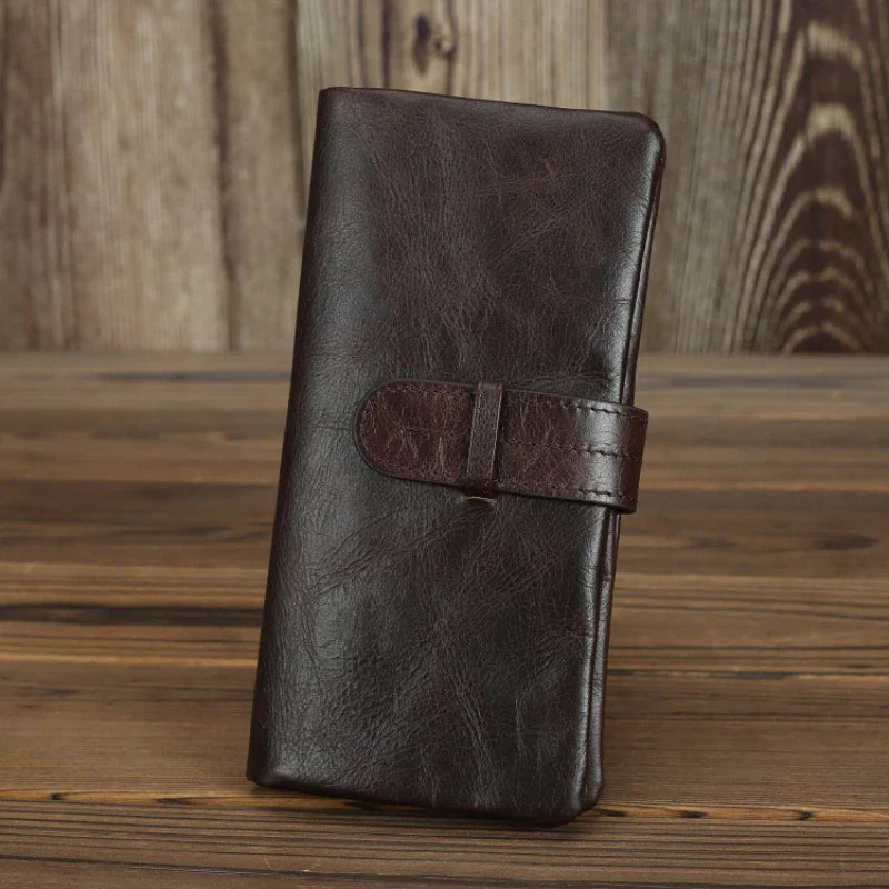 Femlion Cowhide Leather Men's Long Wallet - Smooth Skin Genuine Leather Card Purse