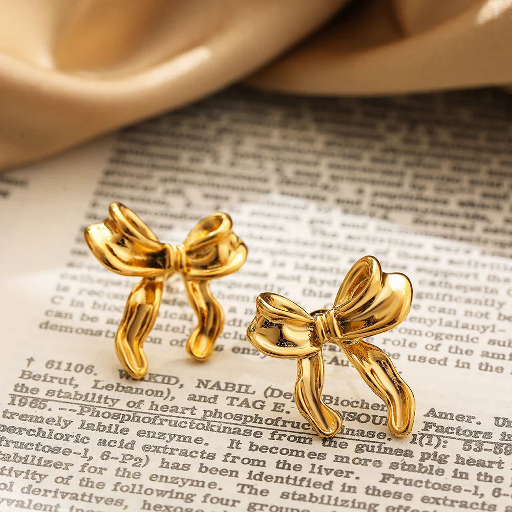 Femlion Bow Knot Earrings: Classic Ribbon Ear Studs for Women, Girls Gift