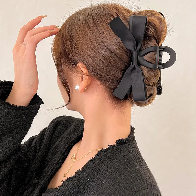 Femlion Satin Bow Hair Claw Hairpins for Elegant Women Hair Accessories