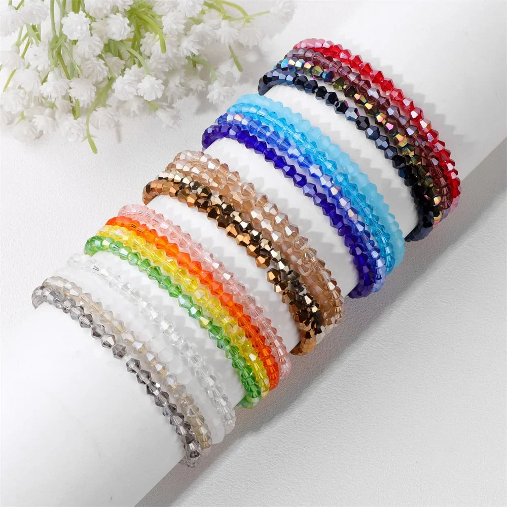 Femlion Crystal Bead Bracelet Set - Shiny Faceted Jewelry for Women & Men