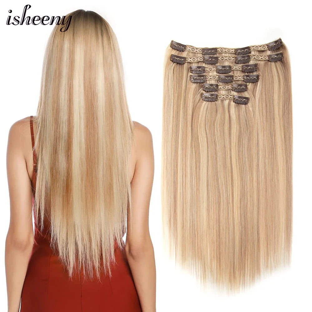 Femlion 140-240G Blonde Brazilian Remy Clip In Human Hair Extensions