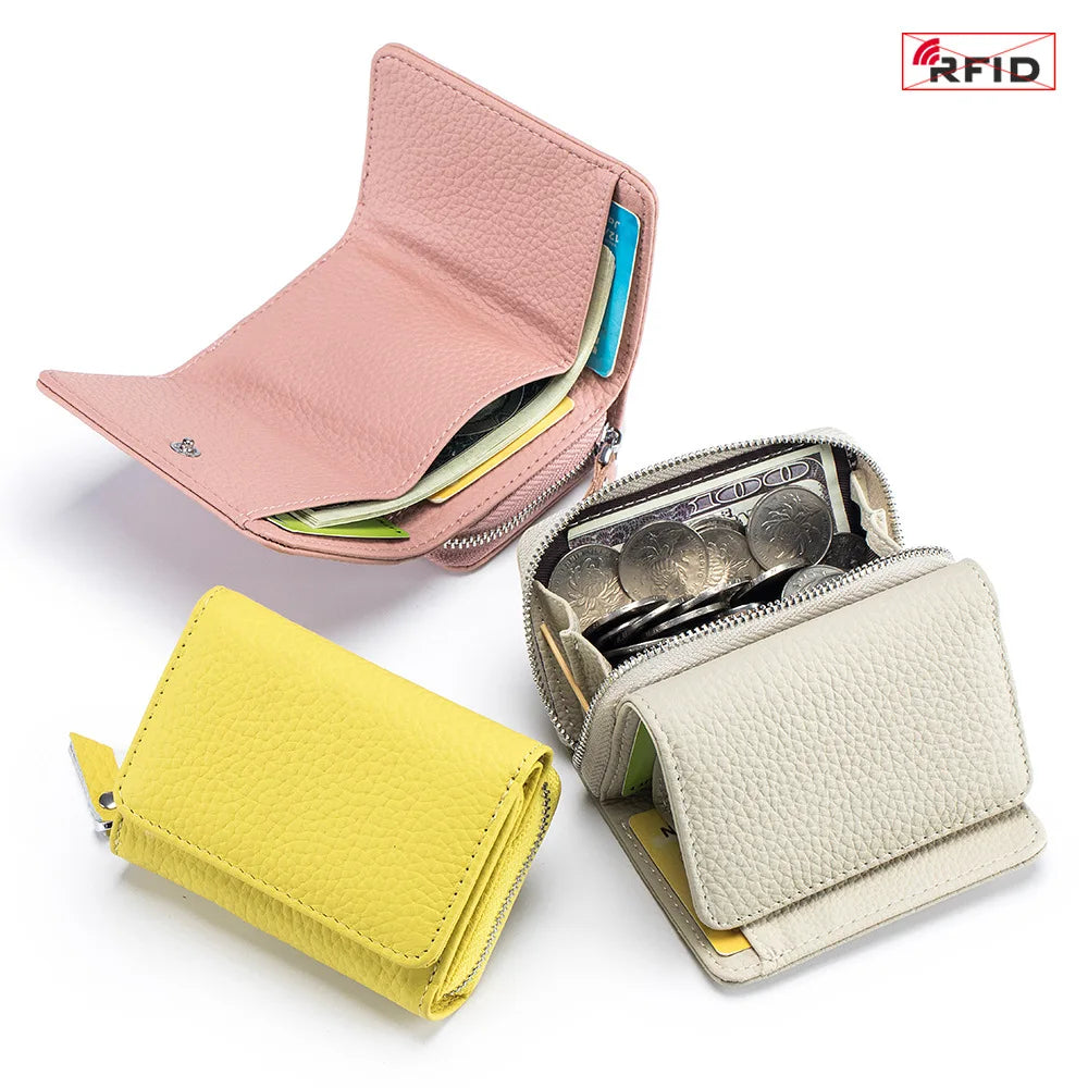 Femlion Genuine Leather Mini RFID Women's Wallet with Large Capacity and Cute Design