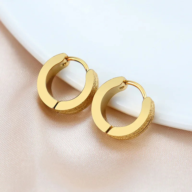 Femlion Gold Stainless Steel Circle Crystal Hoop Earrings Women Men Fashion Huggies