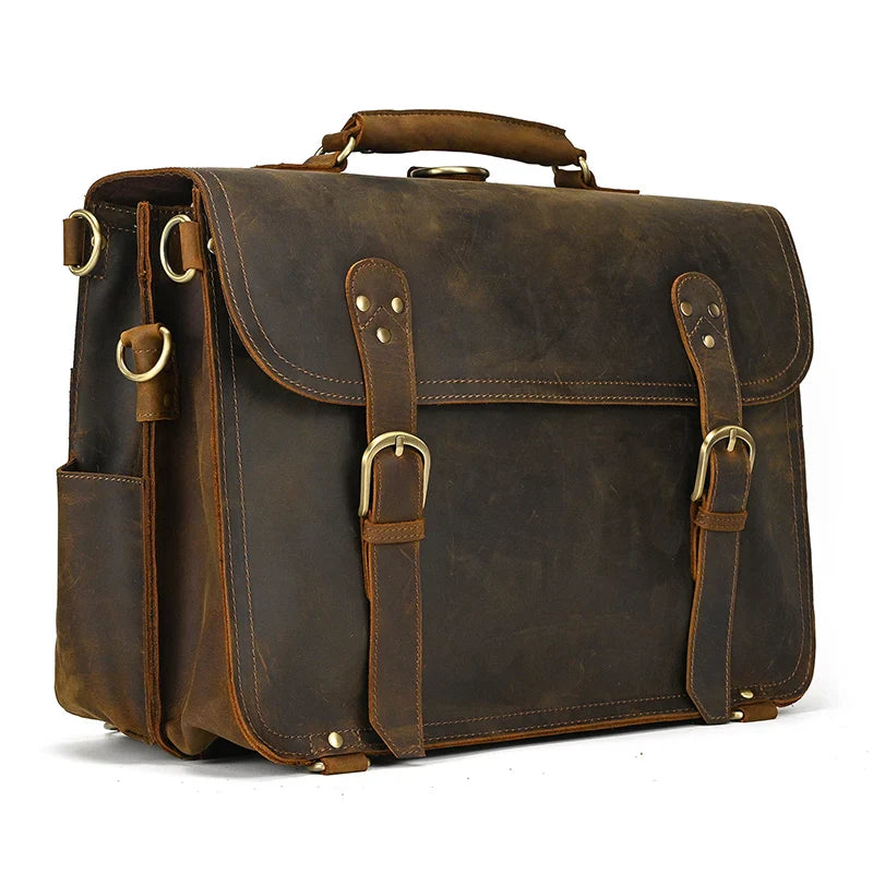 Femlion Vintage Leather Business Briefcase Backpack Bag for Men