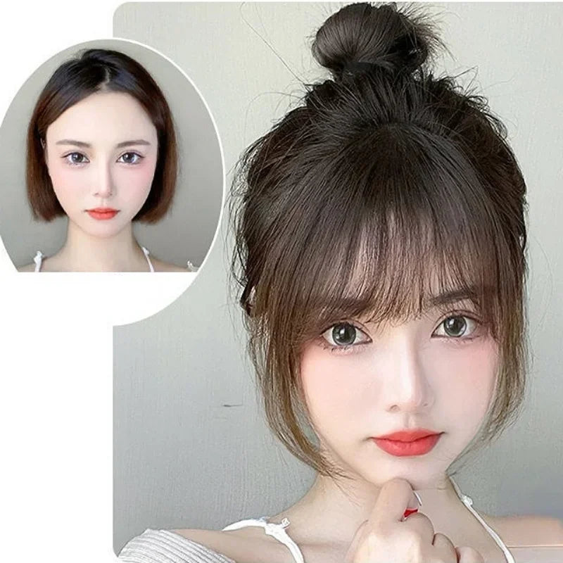 Femlion Korean Synthetic Air Bangs Clip-In Extension False Hairpiece for Women