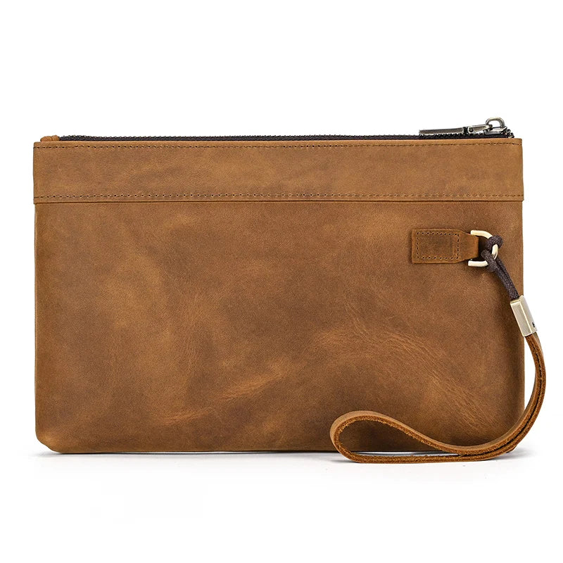 Femlion Vintage Leather RFID Handbag for Men, Business File Clutch Bag