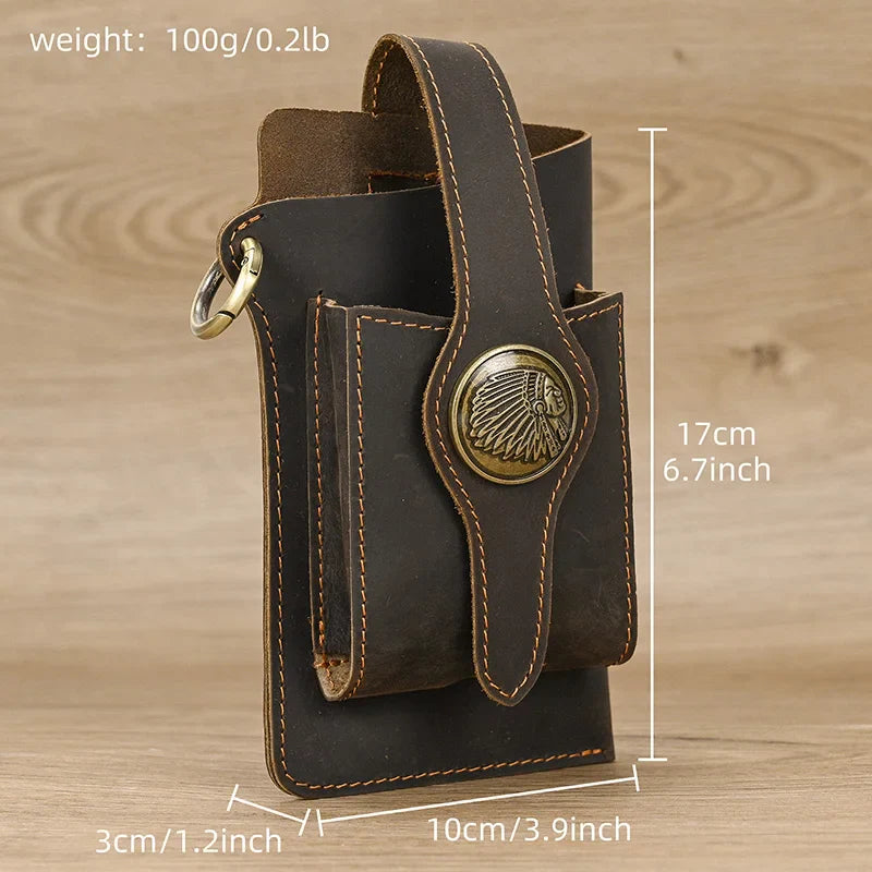 Femlion Men's Leather Waist Bag Phone Belt Pouch Genuine Leather Waist Pack