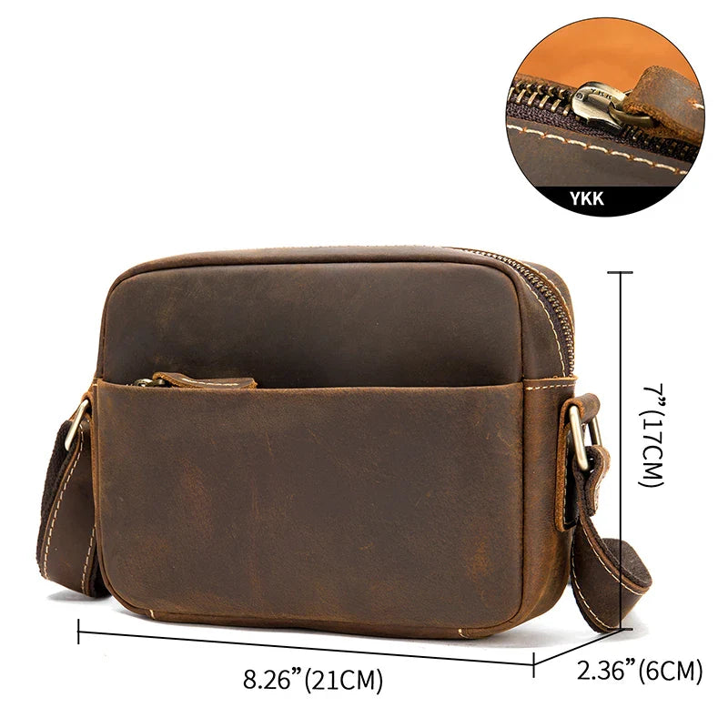 Femlion Crazy Horse Leather Men's Crossbody Bag Retro Shoulder Messenger Sling iPad Fashion