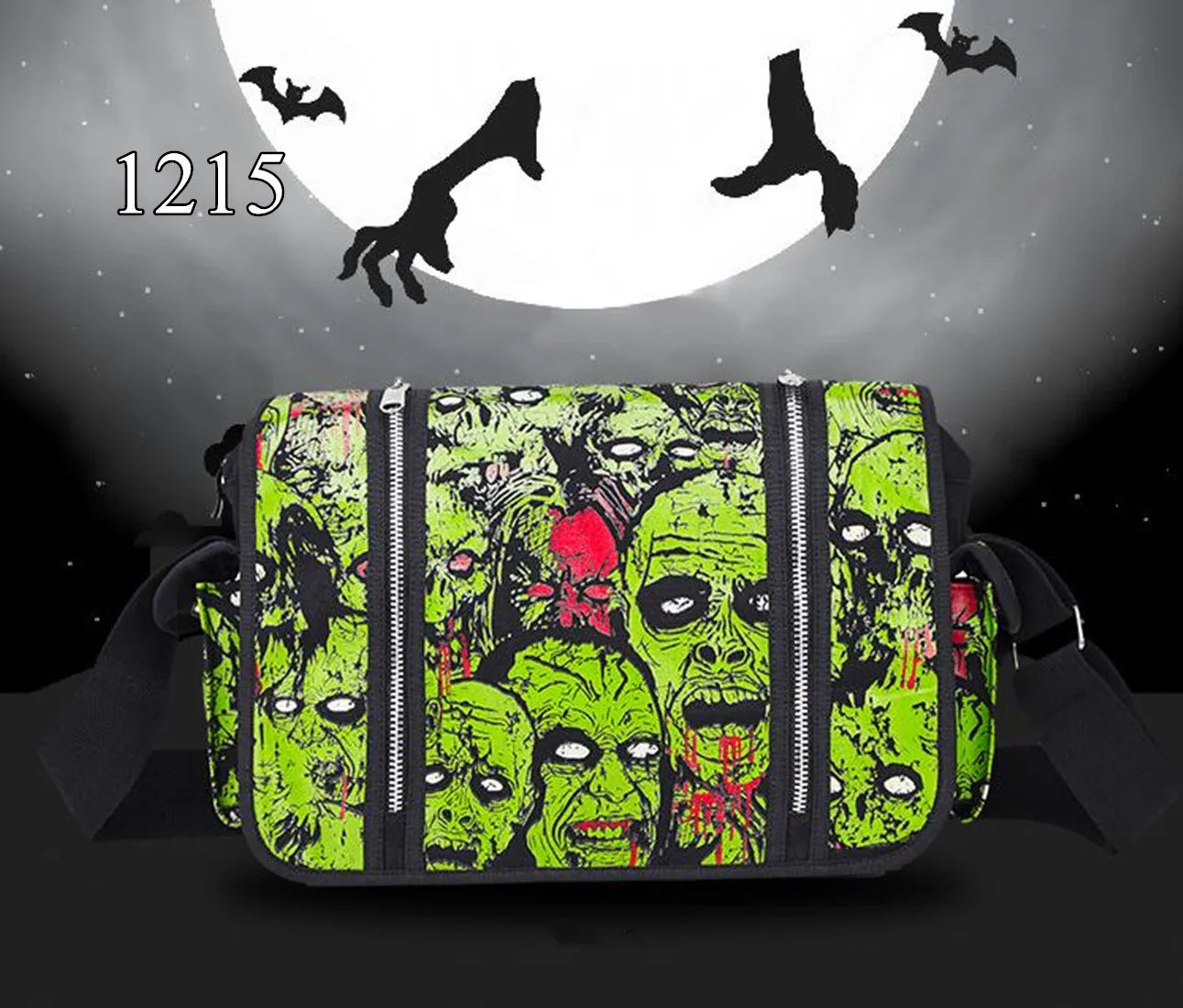 Femlion Gothic Zombie Ghost Luminous Shoulder Messenger Bag for Halloween Cosplay