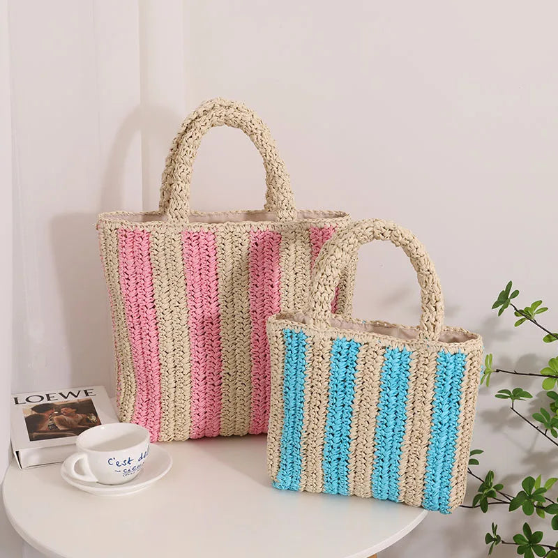 Femlion French Straw Woven Bag - Women's Beach Holiday Handheld Bag