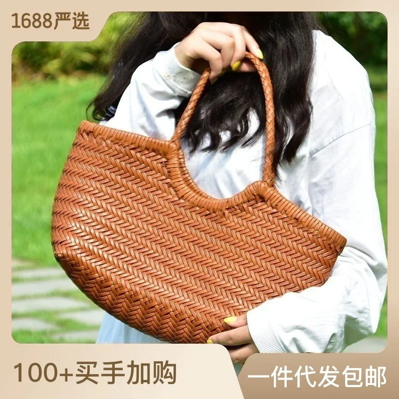 Femlion Vintage Woven Leather Bag for Women in Dragon Diffusion Style