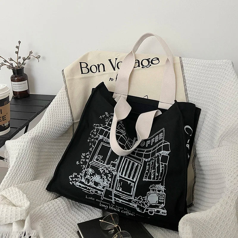 Femlion Canvas Shoulder Bag Coffee House Shopping Tote