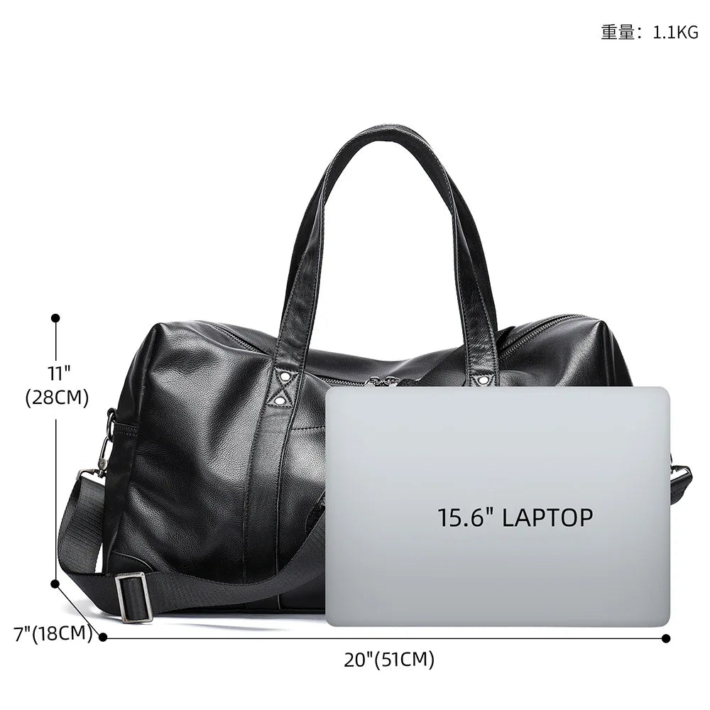 Femlion Large Capacity Leather Duffle Bag for Travel and Business