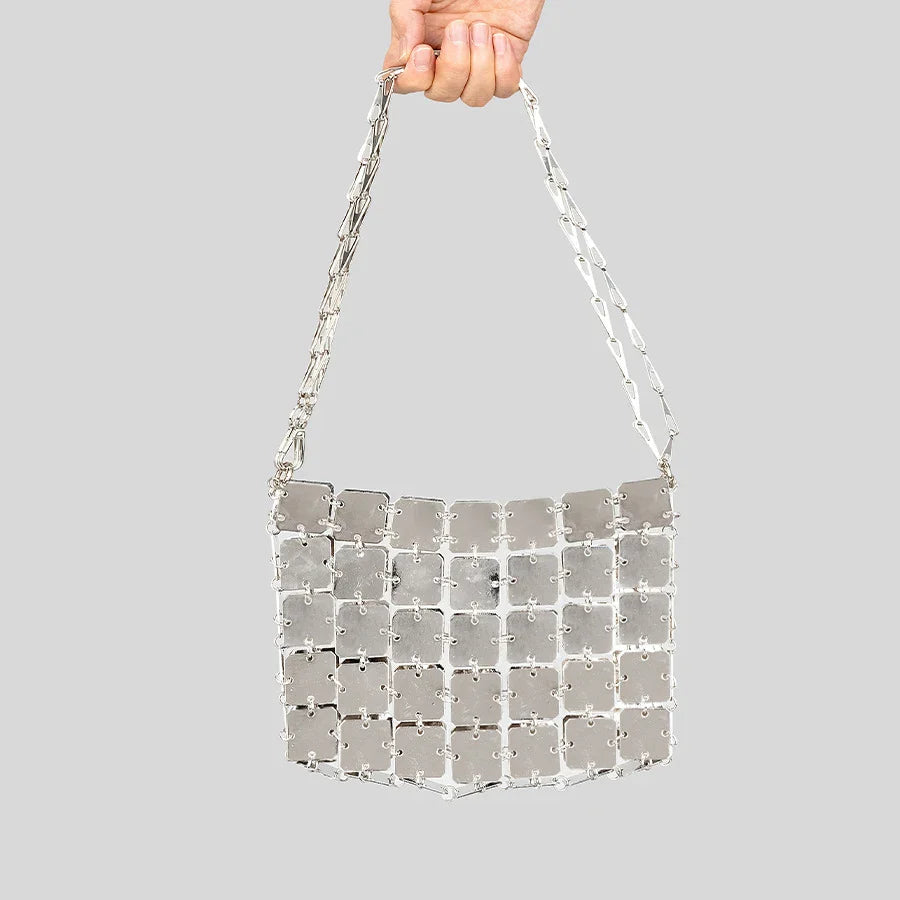 Femlion Silver Mesh Crossbody Bag for Women - Glitter Evening Party Purse