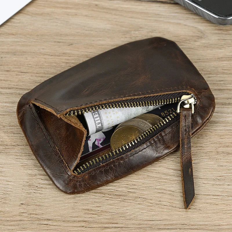 Femlion Genuine Leather Coin Wallet Mini Purse Card Holder for Men and Women