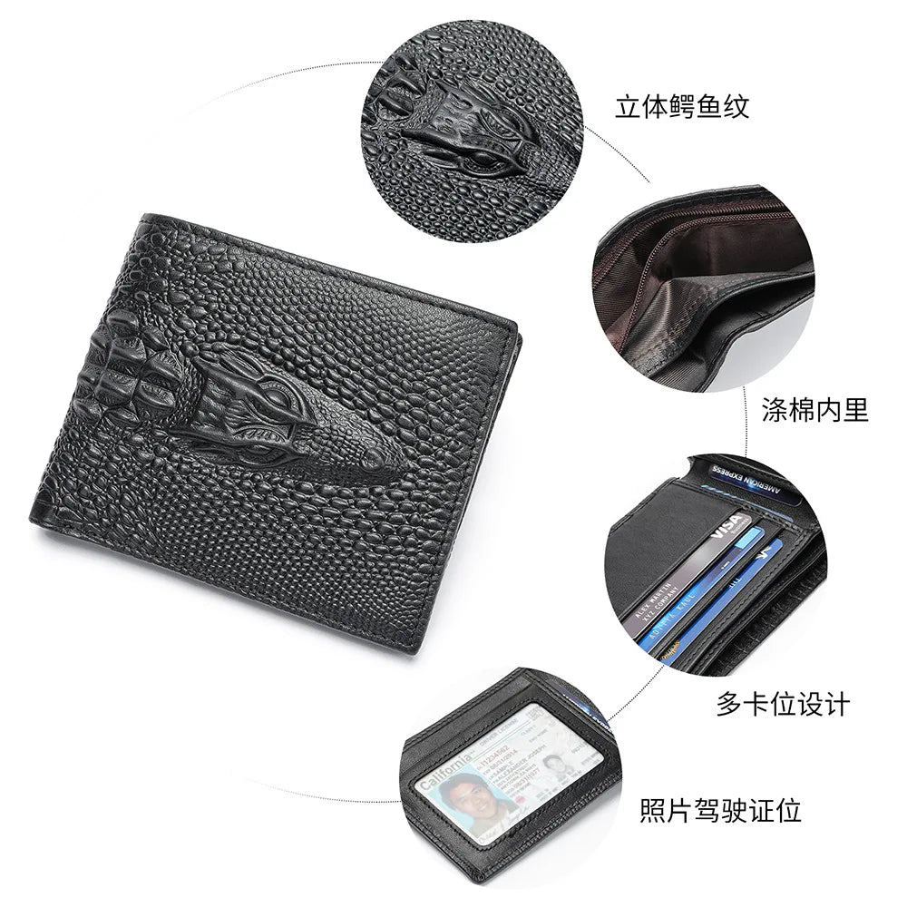 Femlion Alligator Style Leather Long Wallet for Men - Luxury Designer Business Card Wallet