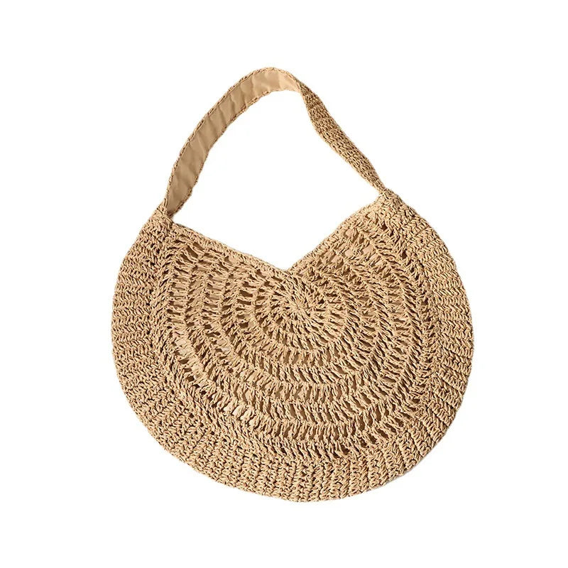 Femlion Straw Woven Round Beach Bag for Summer Vacation and High Capacity